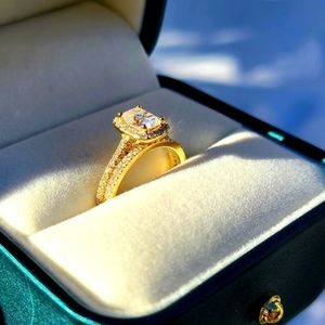 Solid 14k gold 1ct cushion moissanite ring and band